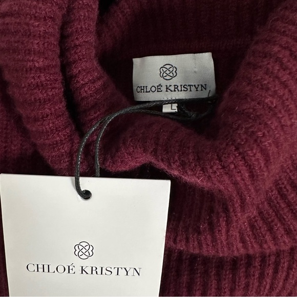 Chloe Kristyn Anna Scallop Sweater Burgundy Cashmere Wool Sweater Size Large - Picture 7 of 8